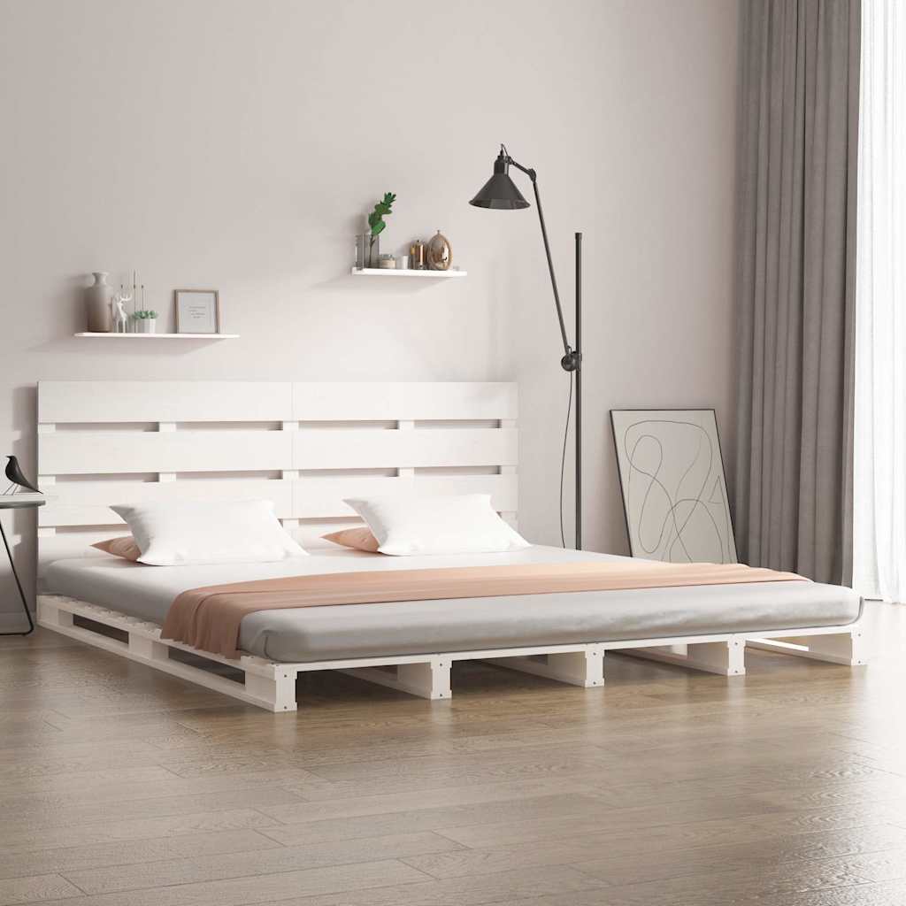 Cadre de lit sans matelas blanc 140x190 cm bois de pin massif - XIOS