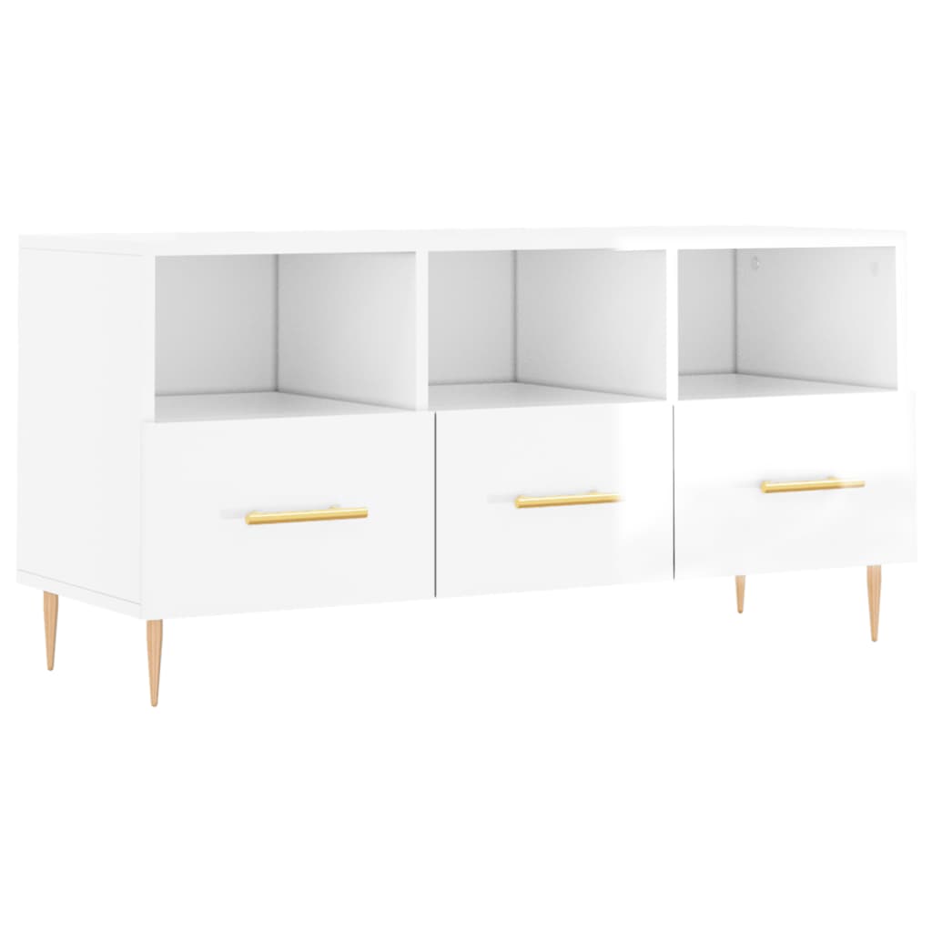 Meuble TV Blanc brillant 102x36x50 cm Bois d'ingénierie - XIOS