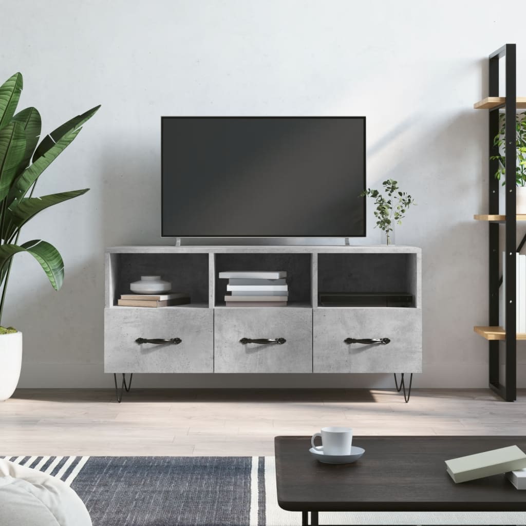 Meuble TV gris béton 102x36x50 cm bois d'ingénierie - XIOS