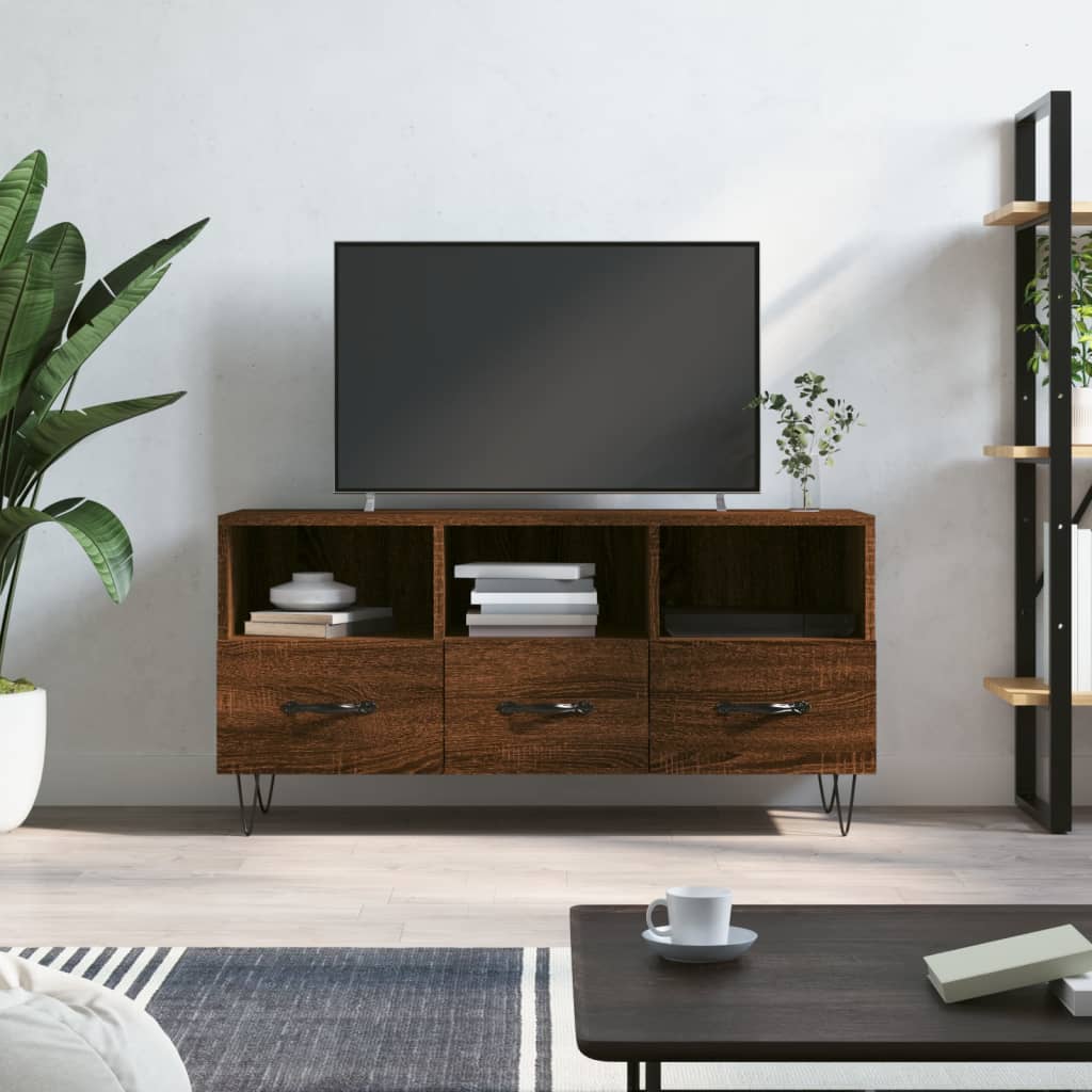 Meuble TV chêne marron 102x36x50 cm bois d'ingénierie - XIOS