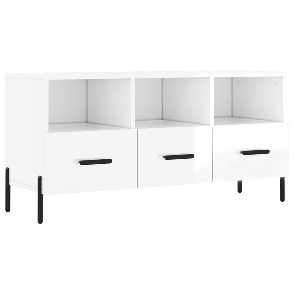 Meuble TV Blanc brillant 102x36x50 cm Bois d'ingénierie - XIOS