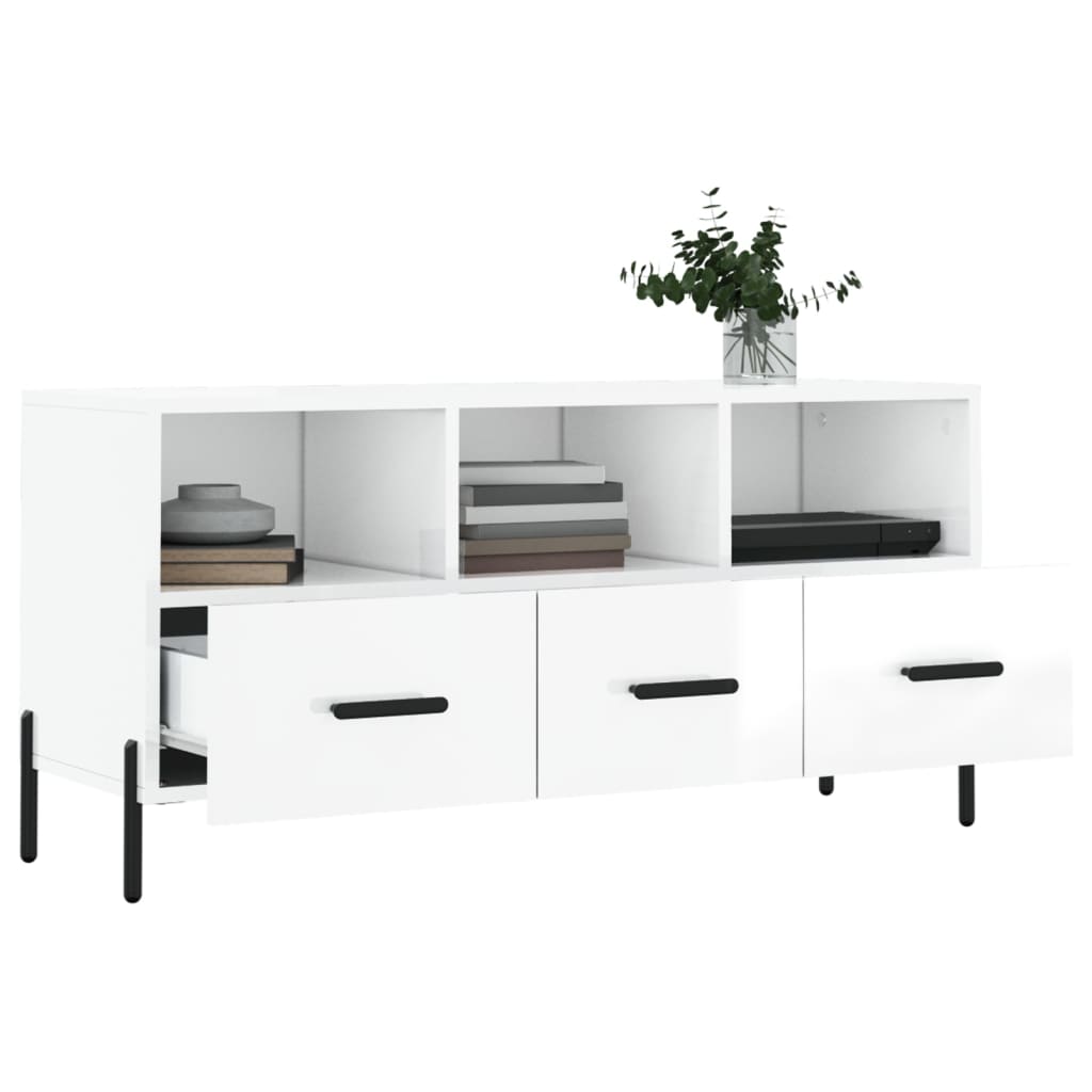 Meuble TV Blanc brillant 102x36x50 cm Bois d'ingénierie - XIOS