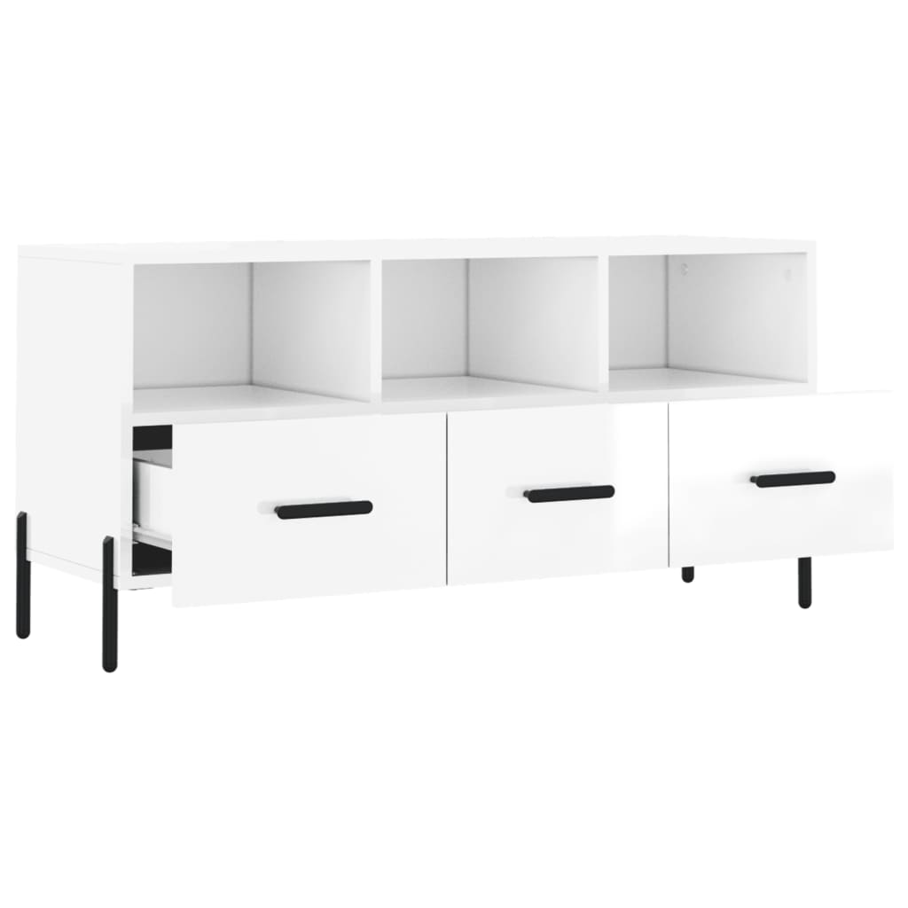 Meuble TV Blanc brillant 102x36x50 cm Bois d'ingénierie - XIOS