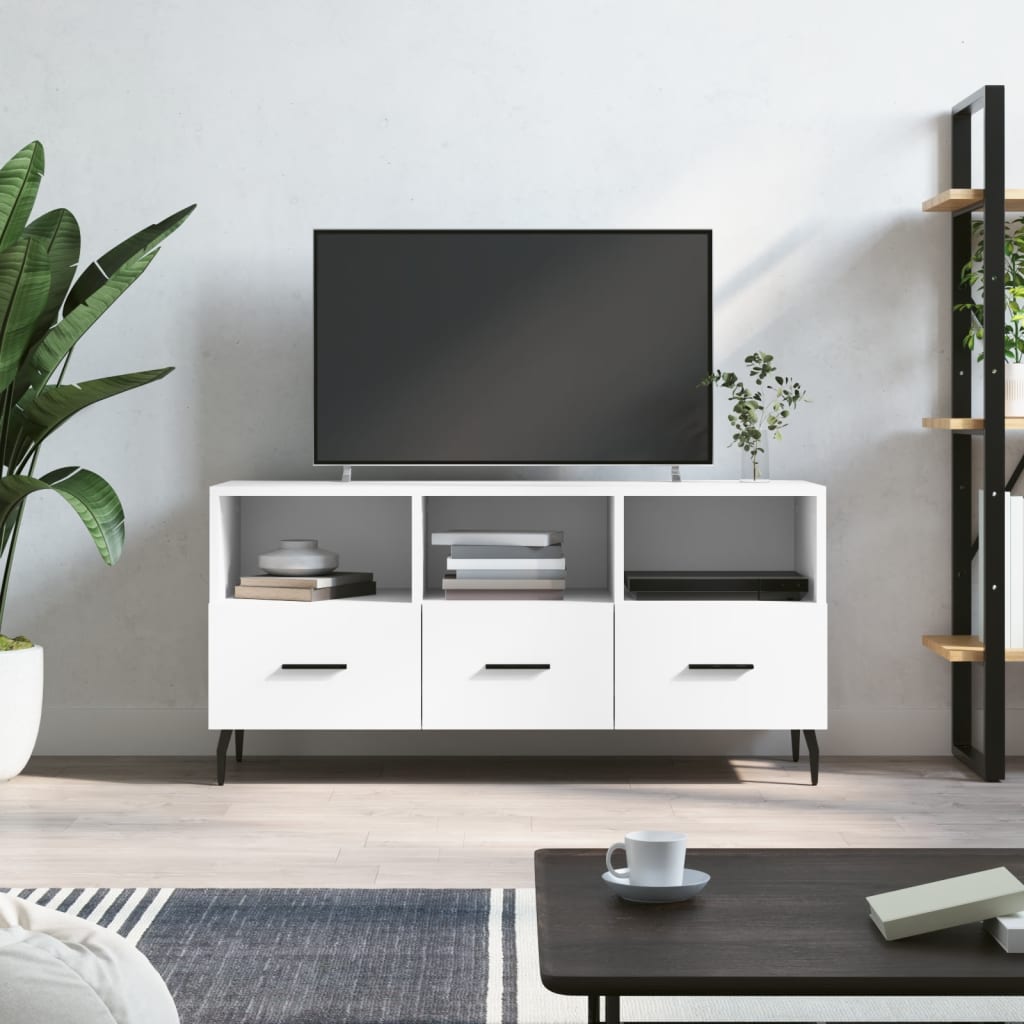 Meuble TV blanc 102x36x50 cm bois d'ingénierie - XIOS