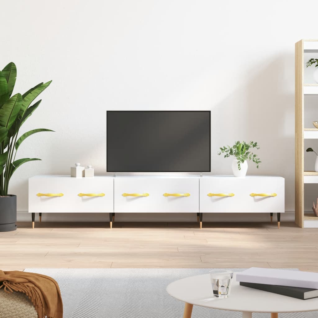 Meuble TV blanc brillant 150x36x30 cm bois d'ingénierie - XIOS
