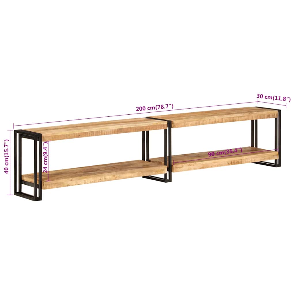 Meuble TV 200x30x40 cm bois massif de manguier - XIOS