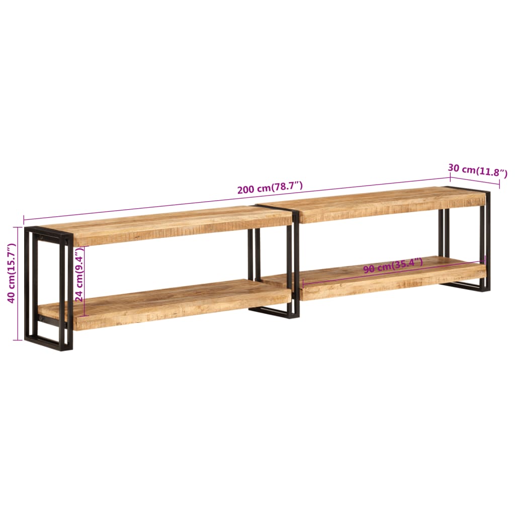 Meuble TV 200x30x40 cm bois massif de manguier - XIOS