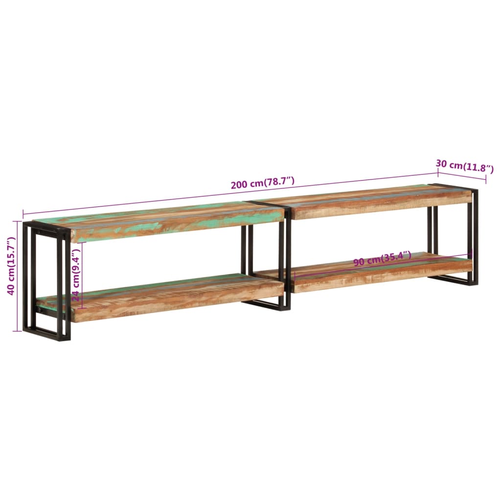 Meuble TV 200x30x40 cm bois massif de récupération - XIOS