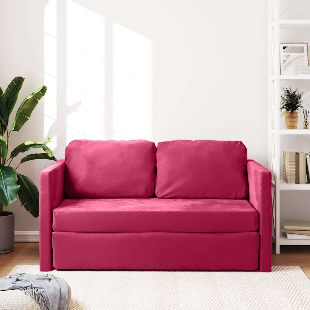 Canapé-lit 2 en 1 rouge bordeaux 122x204x55 cm velours - XIOS