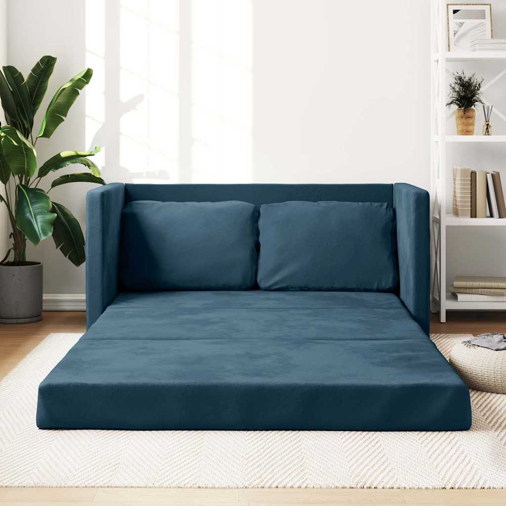 Canapé-lit 2 en 1 bleu 122x204x55 cm velours - XIOS