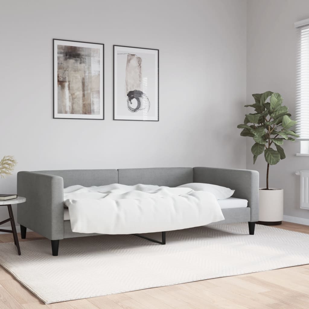 Lit de jour gris clair 100x190 cm tissu