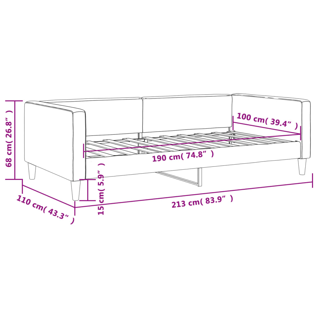 Lit de jour gris foncé 100x190 cm tissu - XIOS