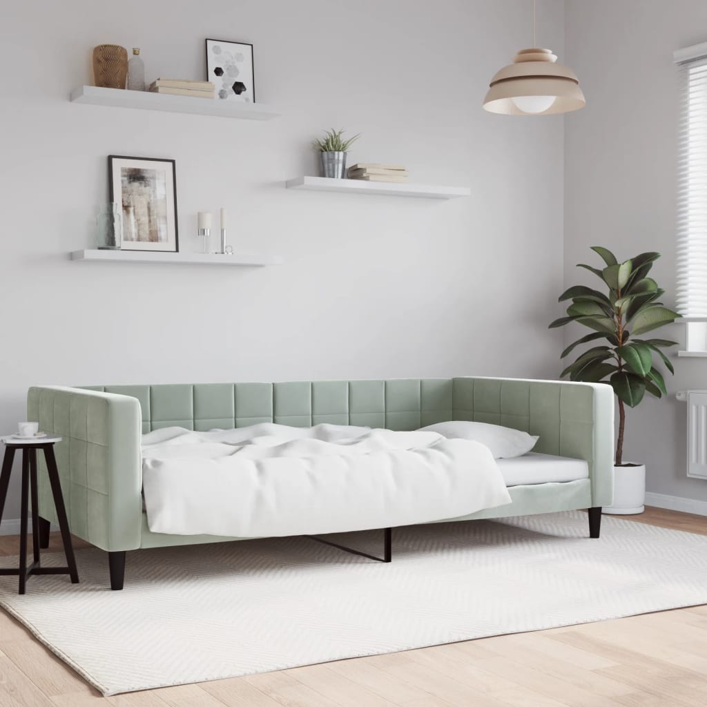 Lit de jour gris clair 100x190 cm velours - XIOS