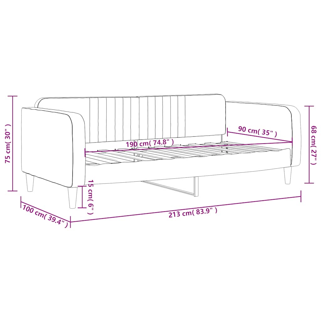 Lit de repos gris foncé 90x190 cm velours - XIOS