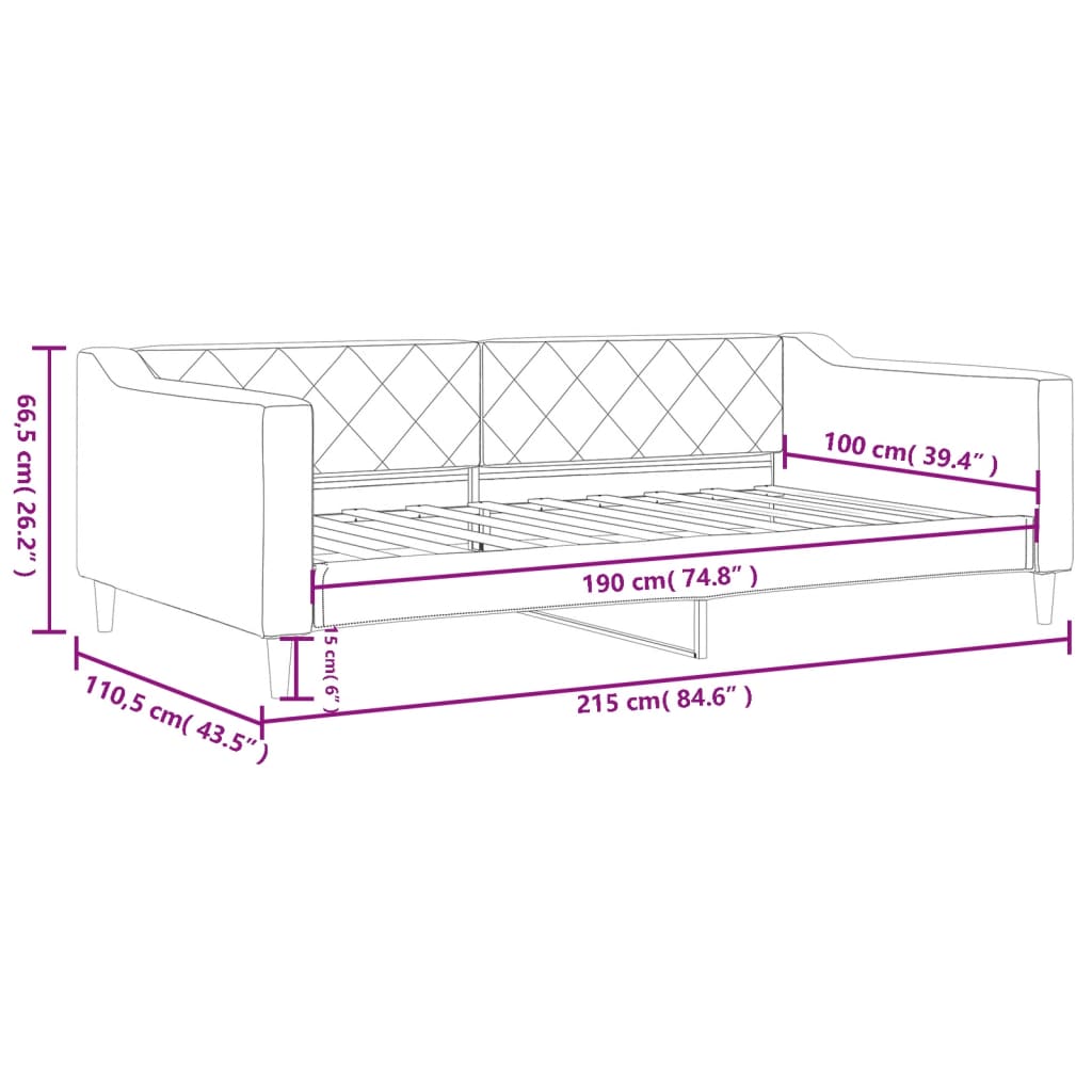 Lit de jour gris foncé 100x190 cm tissu - XIOS