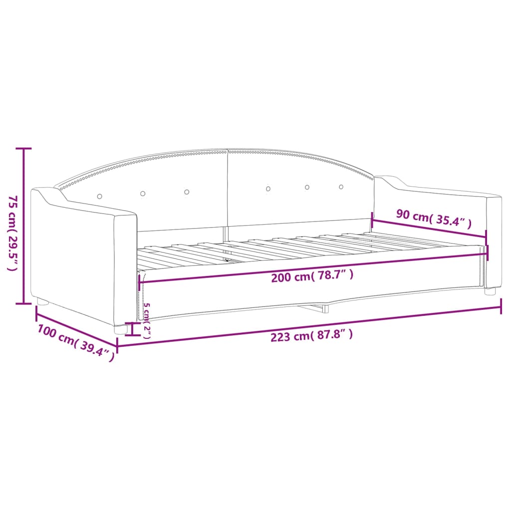 Lit de repos sans matelas gris foncé 90x200 cm tissu - XIOS