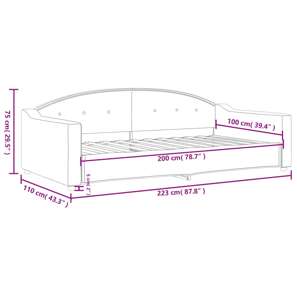 Lit de repos sans matelas noir 100x200 cm tissu - XIOS