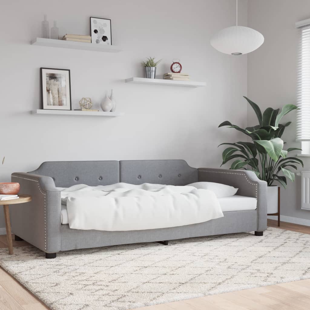 Lit de jour gris clair 100x190 cm tissu - XIOS