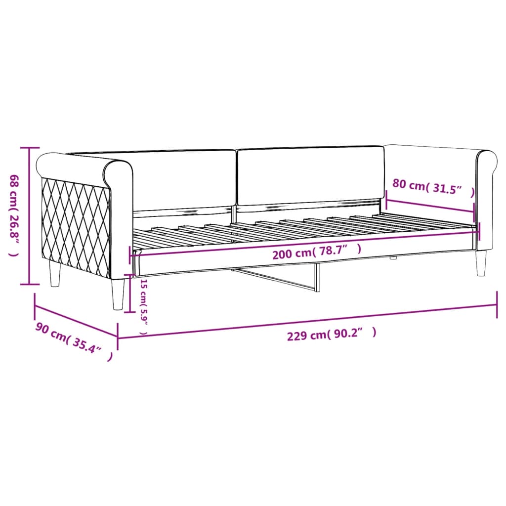 Lit de repos sans matelas noir 80x200 cm velours - XIOS