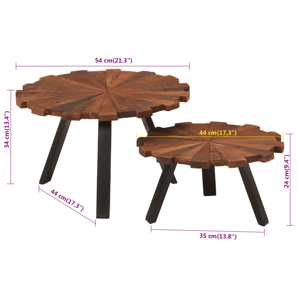 Tables basses 2 pcs bois massif récupéré et fer - XIOS
