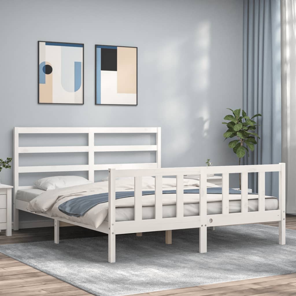 Cadre de lit sans matelas blanc 160x200 cm bois de pin massif - XIOS