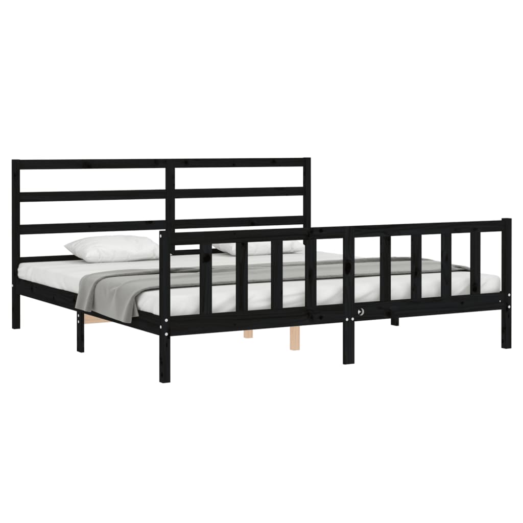 Cadre de lit sans matelas noir 200x200 cm bois massif de pin - XIOS