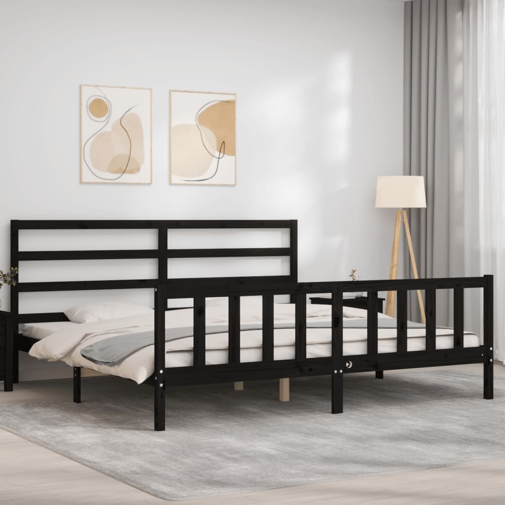 Cadre de lit sans matelas noir 200x200 cm bois massif de pin - XIOS