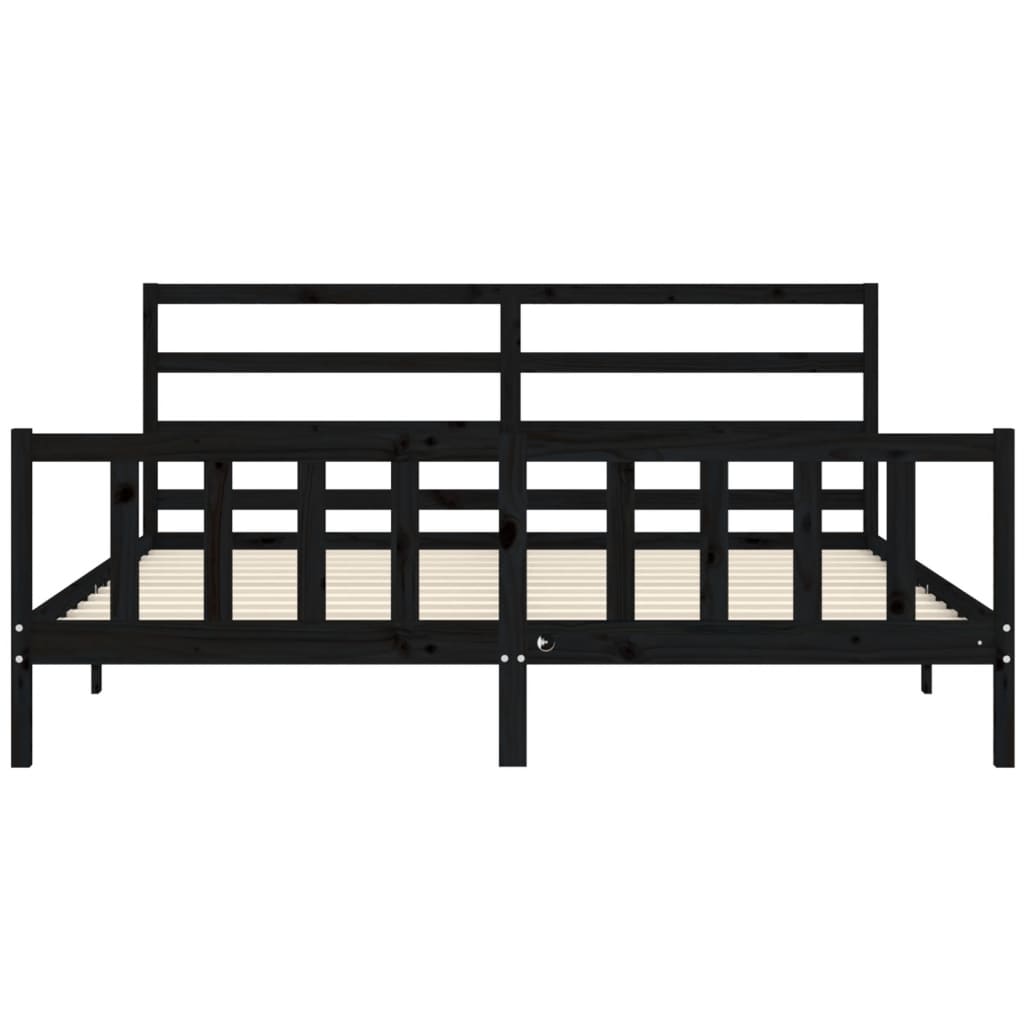 Cadre de lit sans matelas noir 200x200 cm bois massif de pin - XIOS