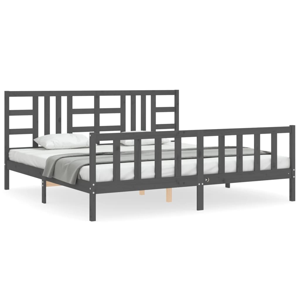 Cadre de lit sans matelas gris 200x200 cm bois massif de pin - XIOS