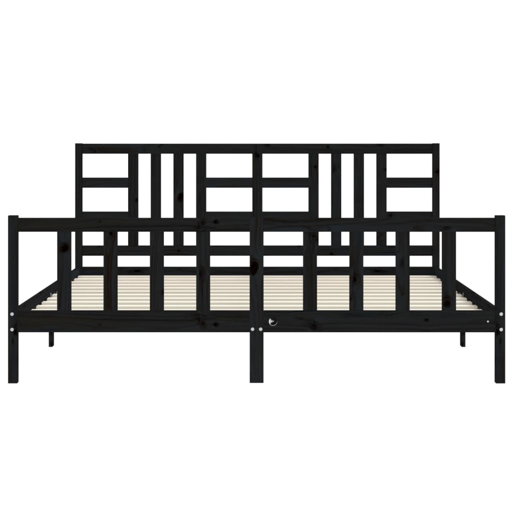 Cadre de lit sans matelas noir 200x200 cm bois massif de pin - XIOS