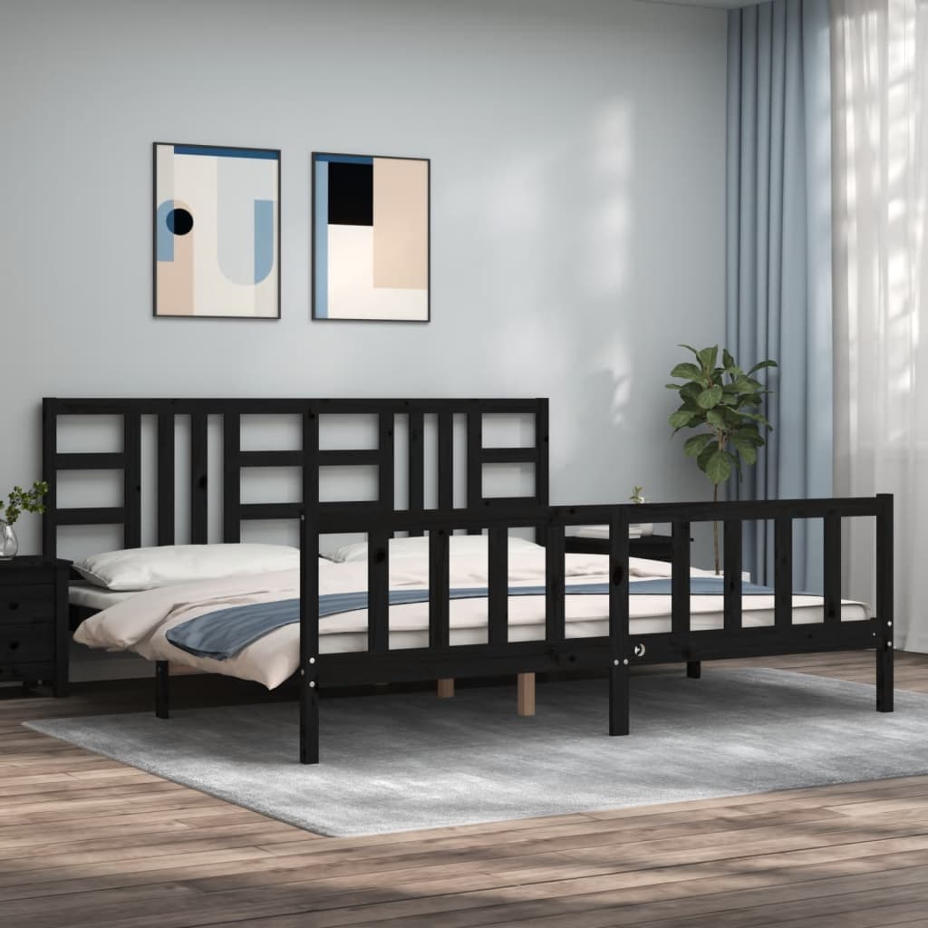 Cadre de lit sans matelas noir 200x200 cm bois massif de pin - XIOS