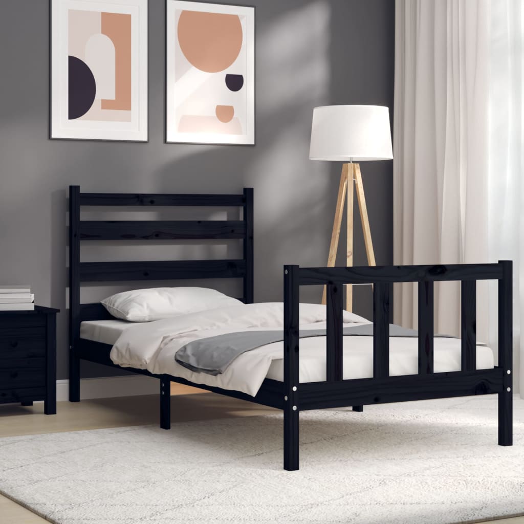 Cadre de lit sans matelas noir bois de pin massif - XIOS
