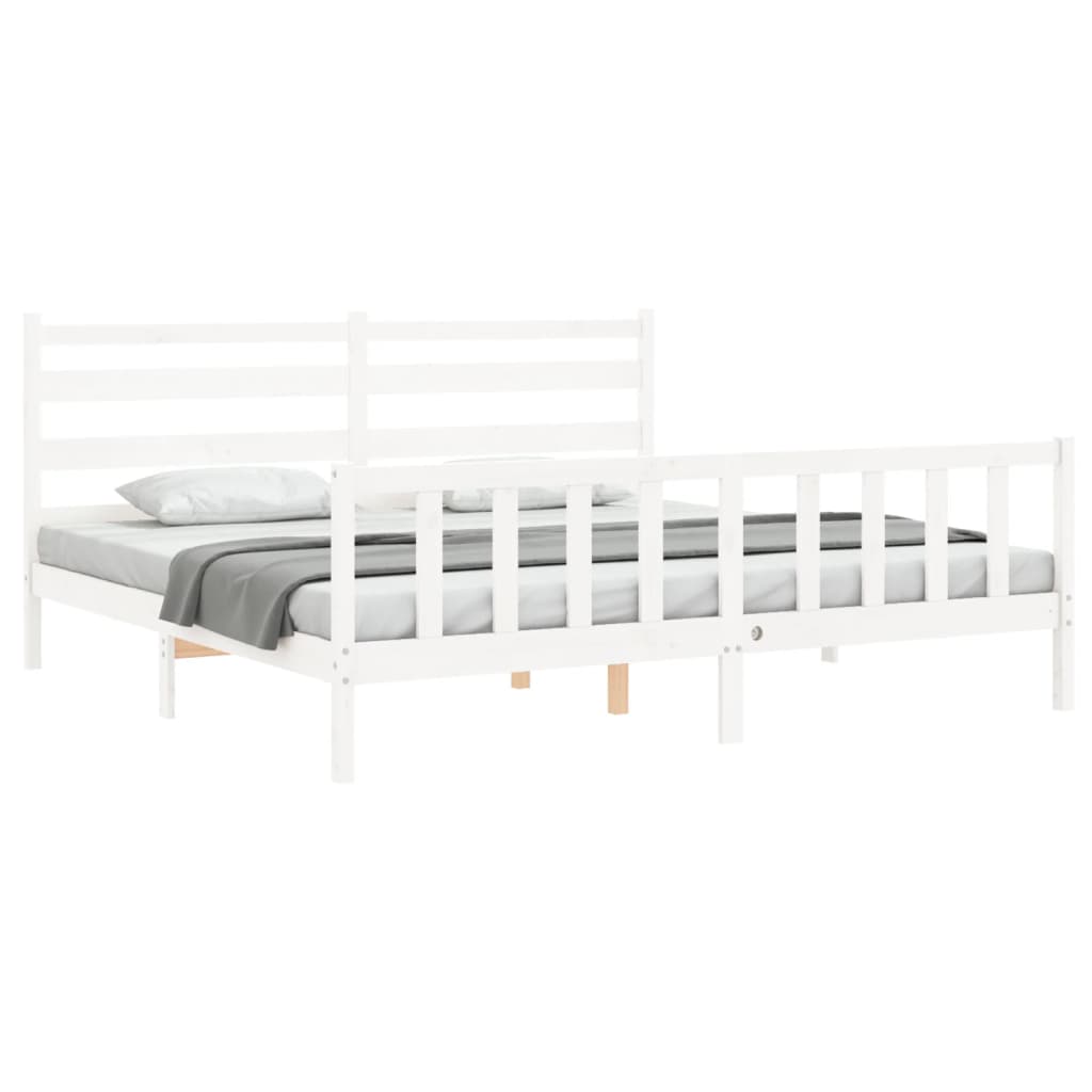 Cadre de lit sans matelas blanc 200x200 cm bois massif de pin - XIOS