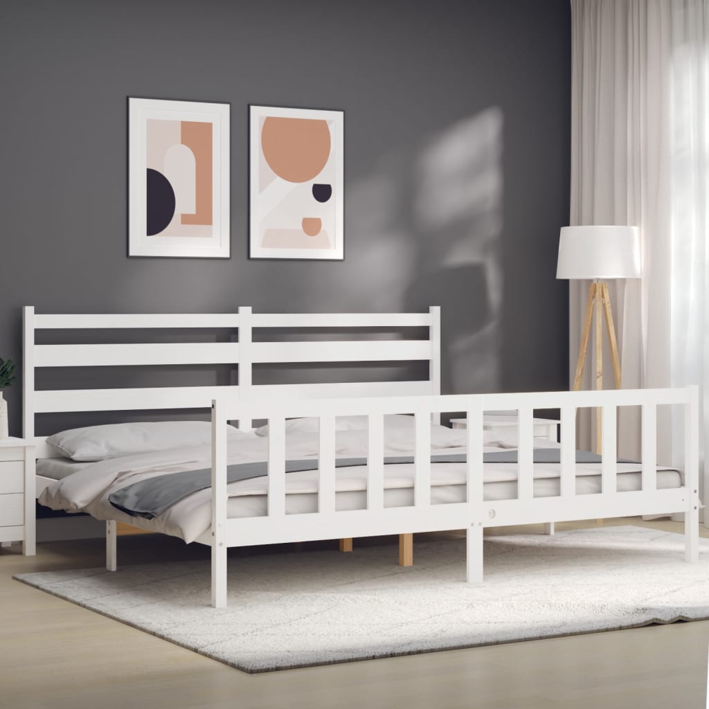 Cadre de lit sans matelas blanc 200x200 cm bois massif de pin - XIOS