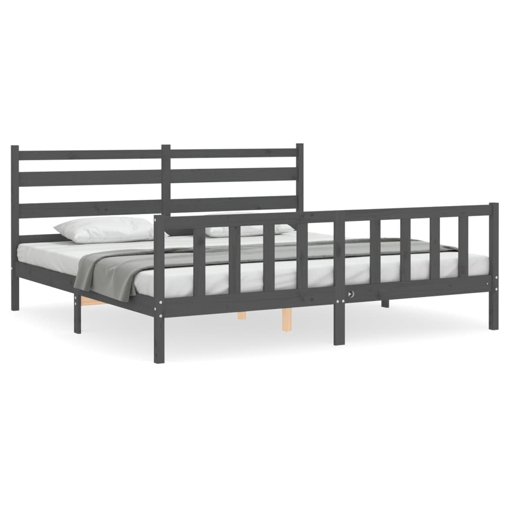Cadre de lit sans matelas gris 200x200 cm bois massif de pin - XIOS