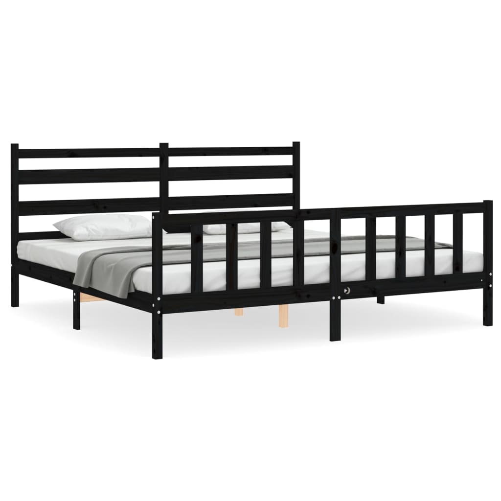 Cadre de lit sans matelas noir 200x200 cm bois massif de pin - XIOS