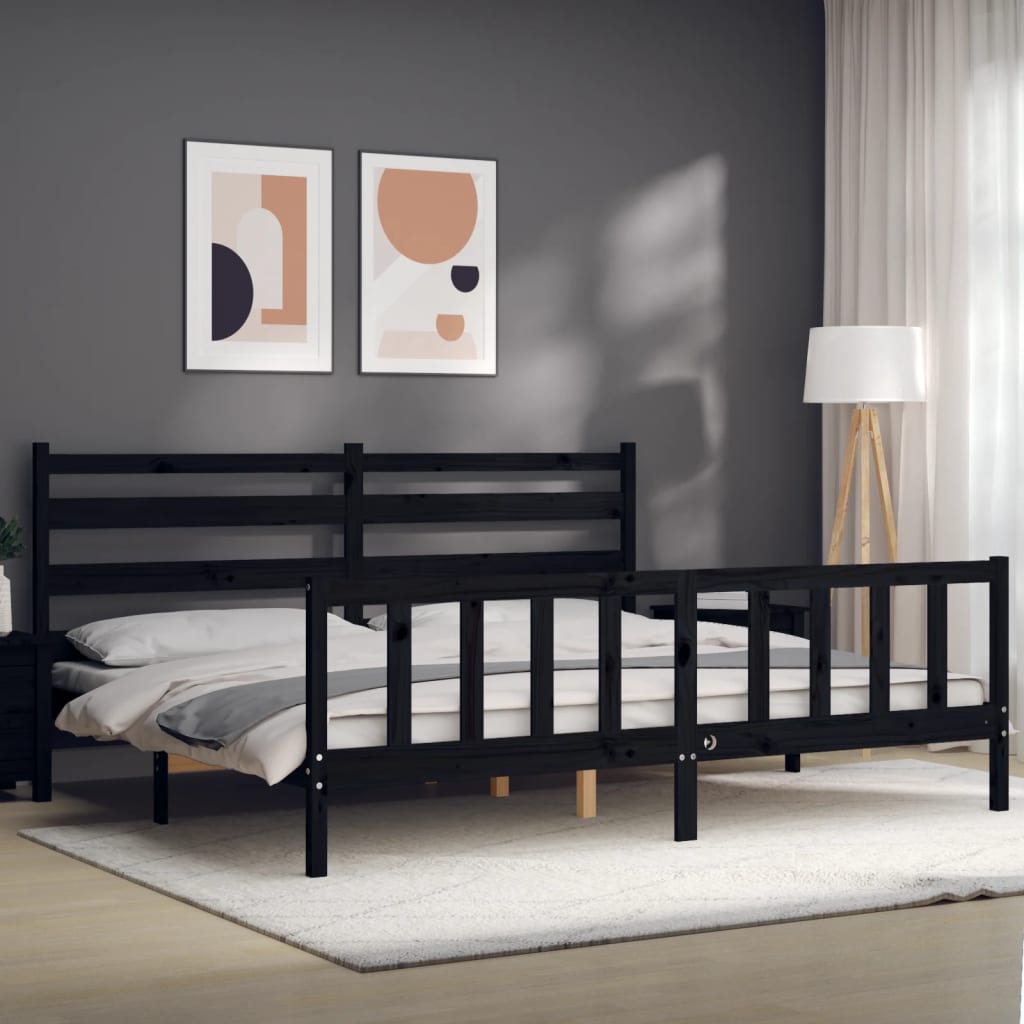 Cadre de lit sans matelas noir 200x200 cm bois massif de pin - XIOS