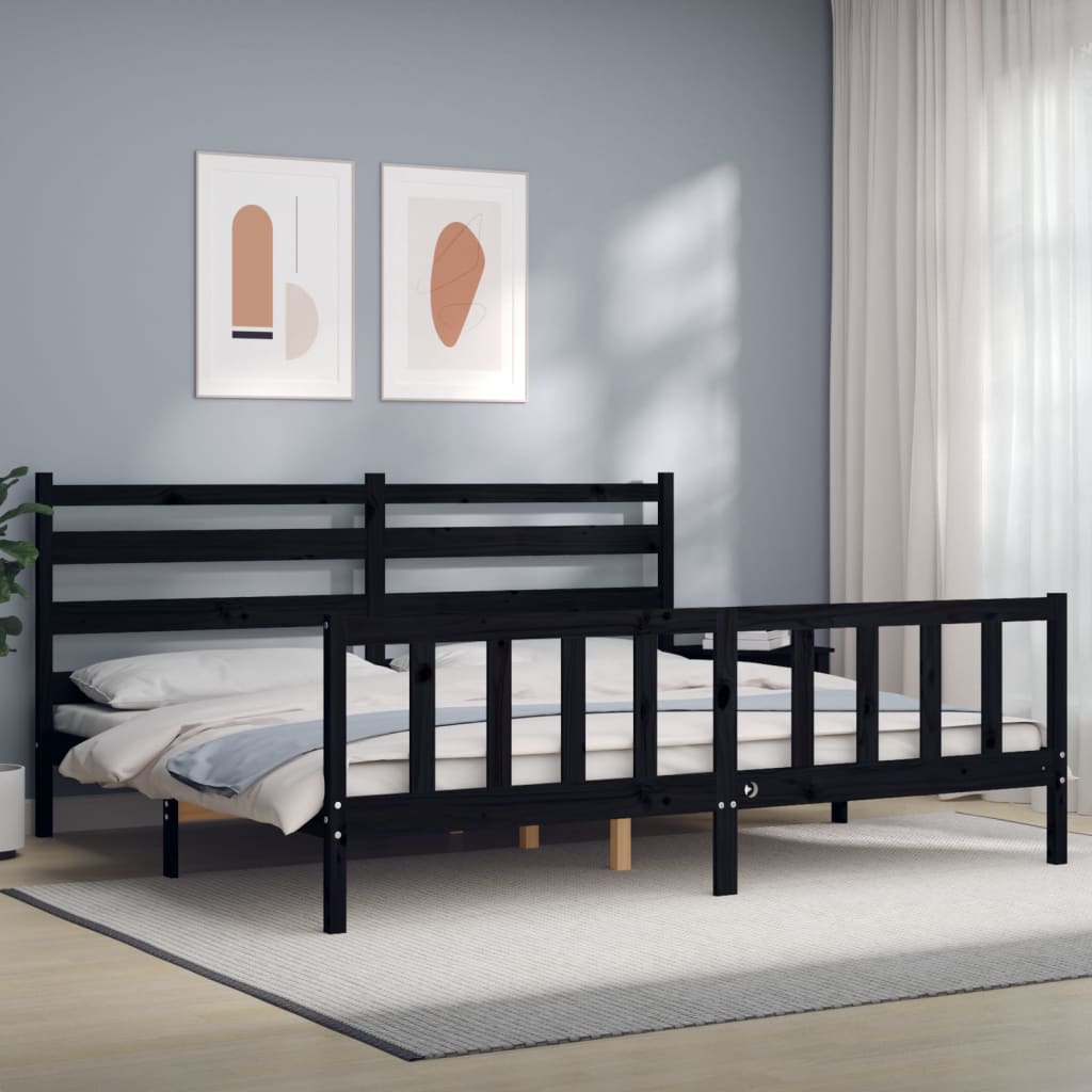 Cadre de lit sans matelas noir 200x200 cm bois massif de pin - XIOS