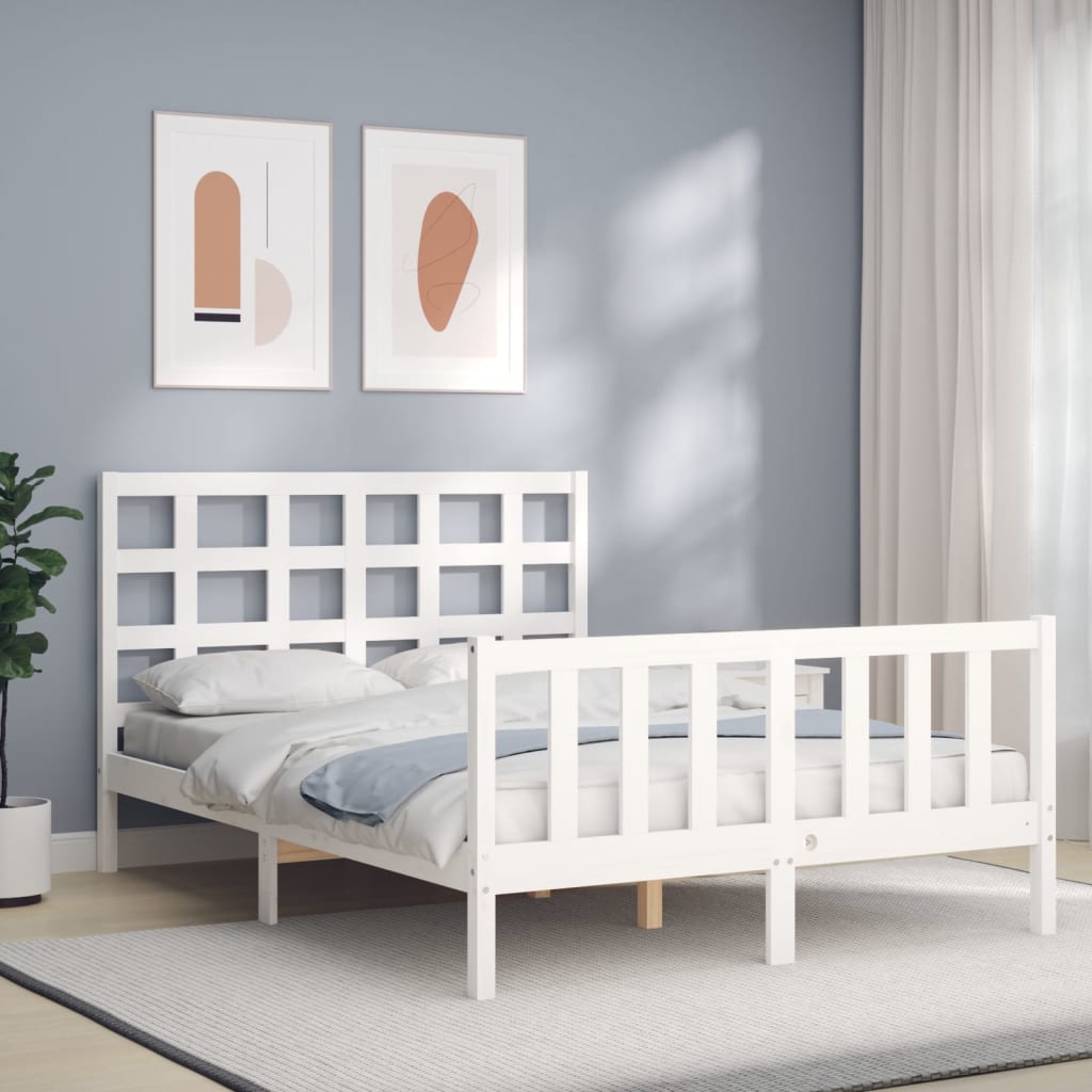 Cadre de lit sans matelas blanc 140x190 cm bois de pin massif - XIOS