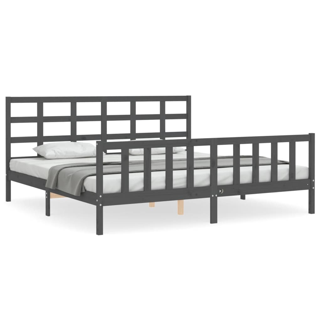 Cadre de lit sans matelas gris 200x200 cm bois massif de pin - XIOS