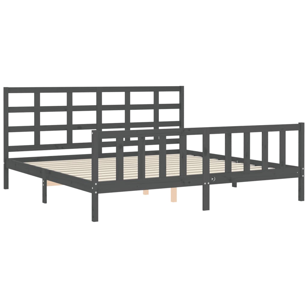 Cadre de lit sans matelas gris 200x200 cm bois massif de pin - XIOS