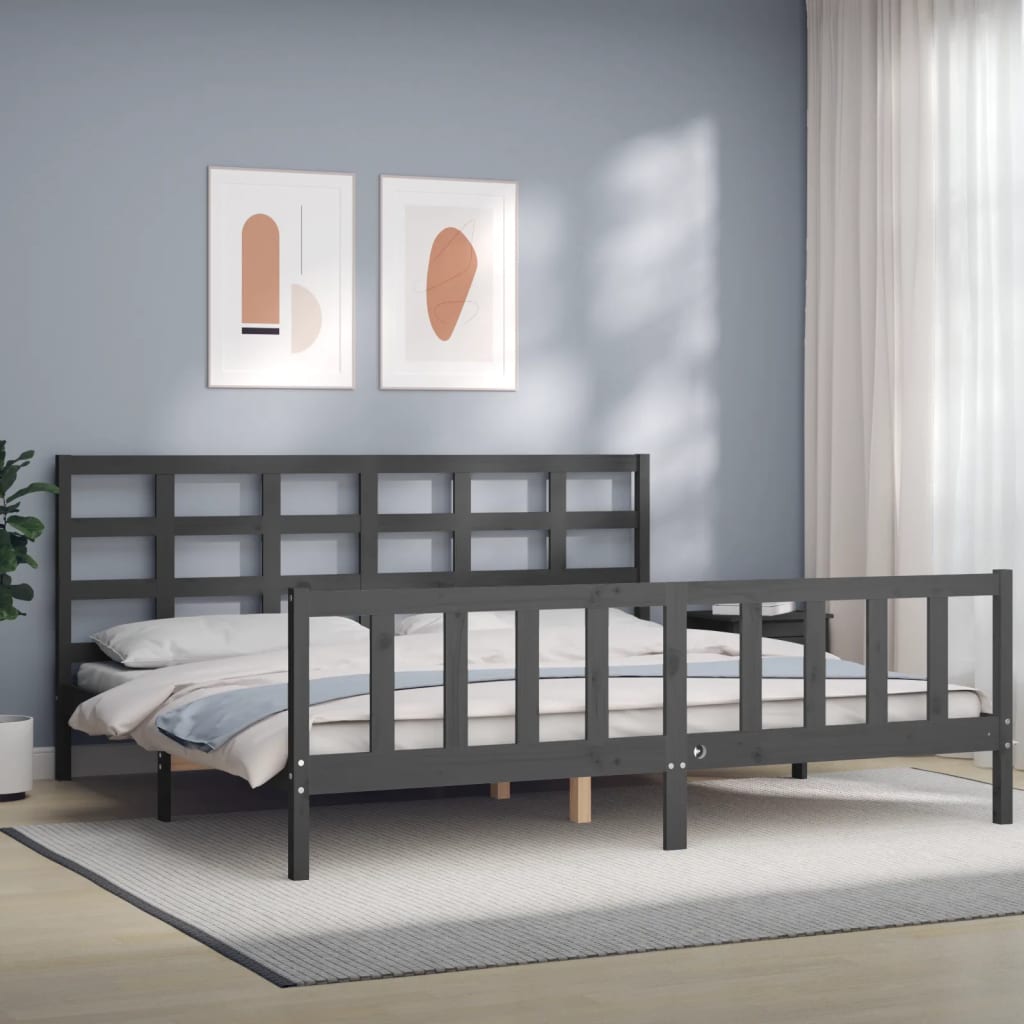 Cadre de lit sans matelas gris 200x200 cm bois massif de pin - XIOS