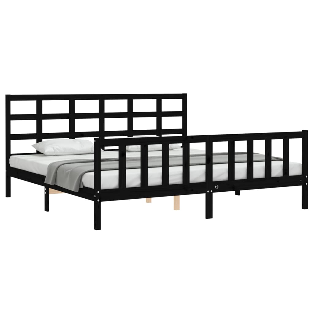 Cadre de lit sans matelas noir 200x200 cm bois massif de pin - XIOS