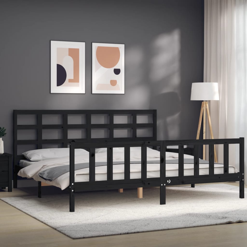 Cadre de lit sans matelas noir 200x200 cm bois massif de pin - XIOS