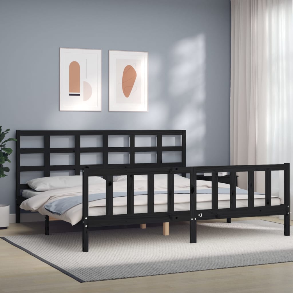 Cadre de lit sans matelas noir 200x200 cm bois massif de pin - XIOS