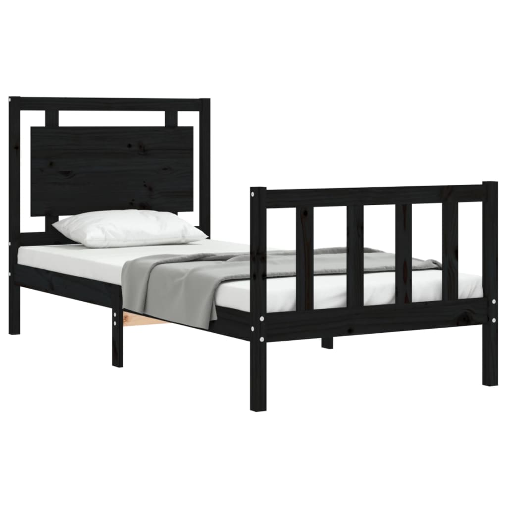 Cadre de lit sans matelas noir bois de pin massif - XIOS