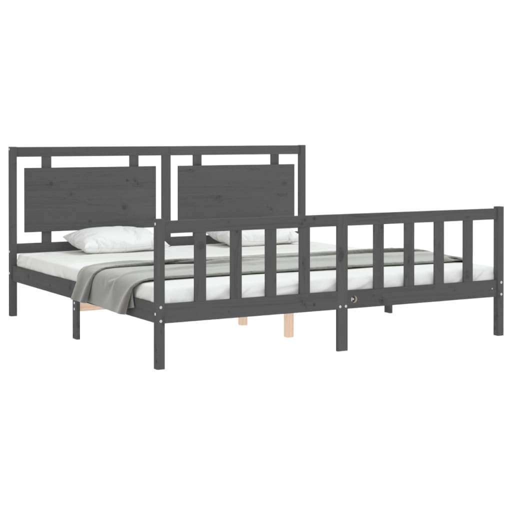 Cadre de lit sans matelas gris 200x200 cm bois massif de pin - XIOS