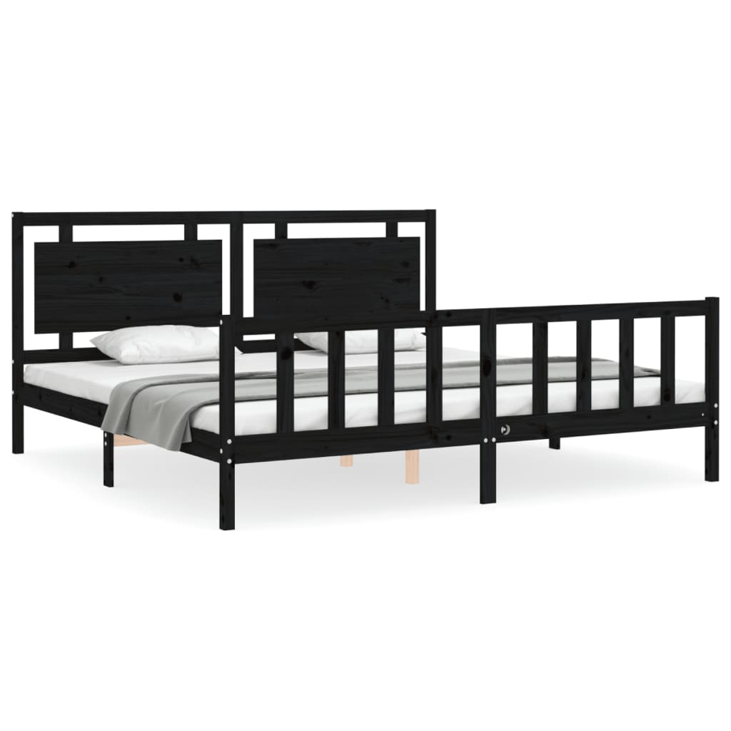 Cadre de lit sans matelas noir 200x200 cm bois massif de pin - XIOS