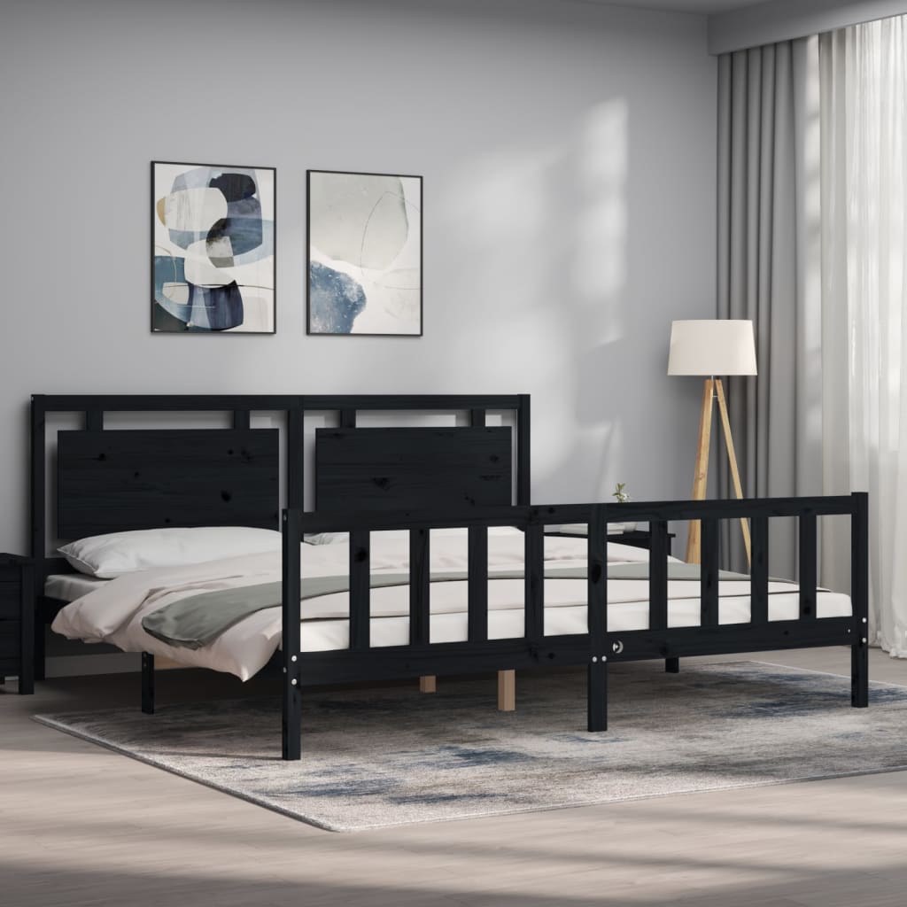 Cadre de lit sans matelas noir 200x200 cm bois massif de pin - XIOS