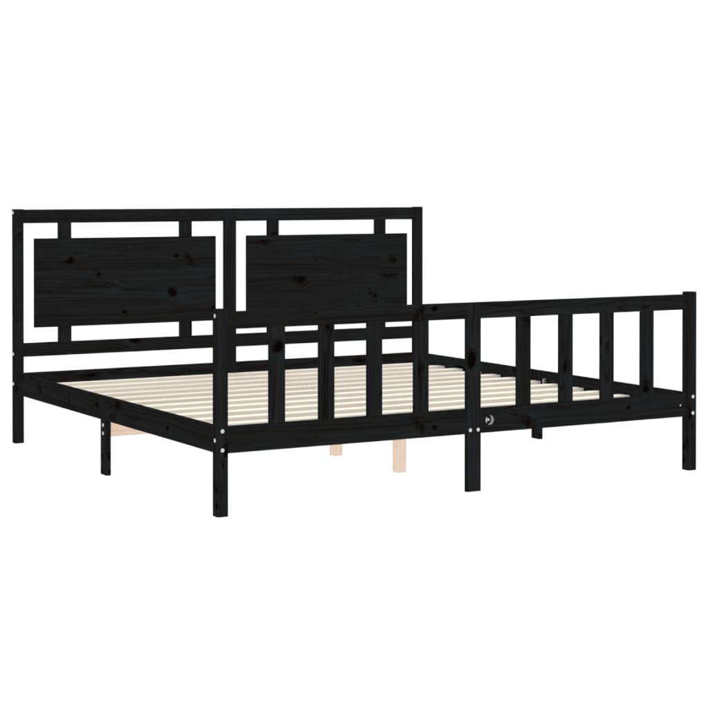 Cadre de lit sans matelas noir 200x200 cm bois massif de pin - XIOS